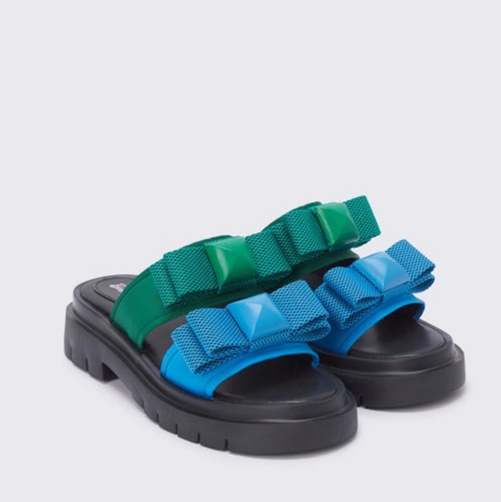 Suecomma Bonnie Two-Tone Blue & Green Slide Sandals